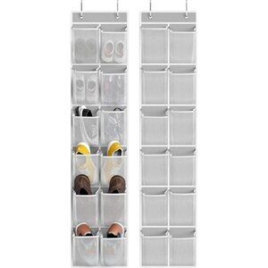 Over Door Shoe Organizer 2 Pack 24 Pocket Hanging Storage Rack Grey Mesh Closet